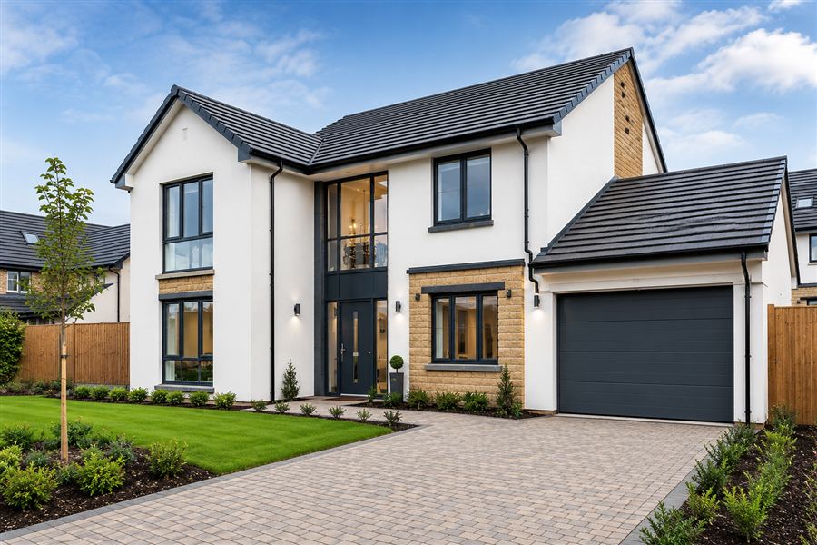 New build detached house exterior with garage, built by Zonex Group construction company London