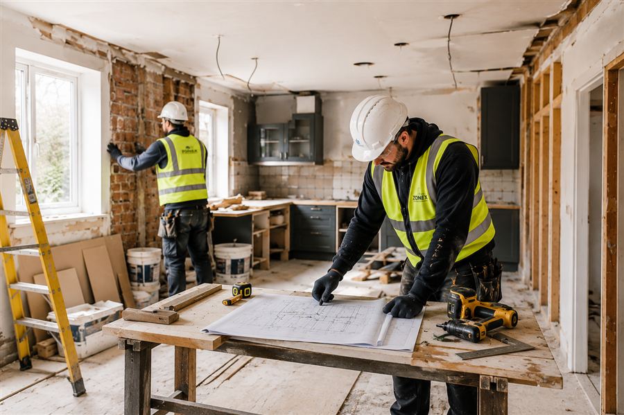 Tradesperson completing full property refurbishment work on site in London